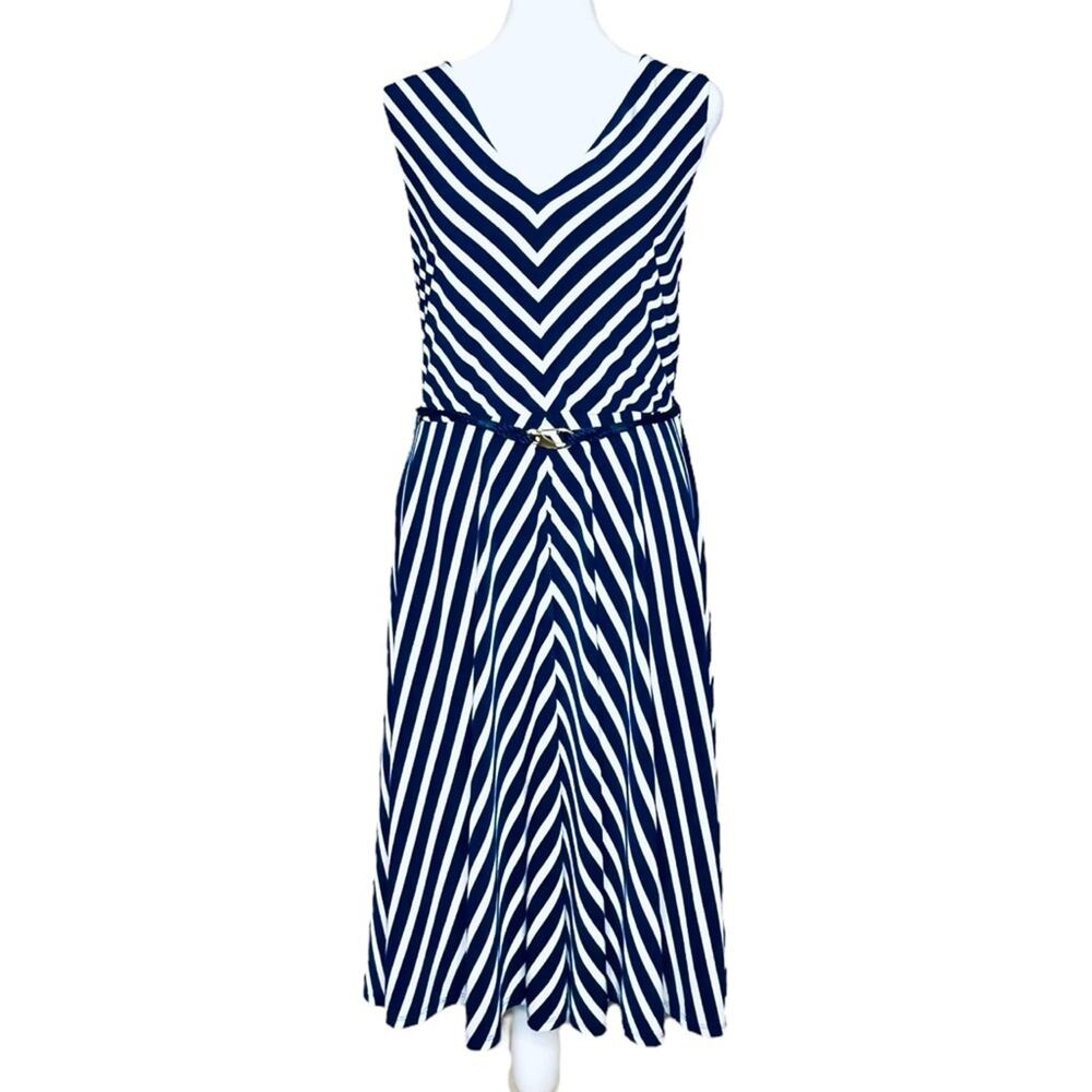 Lauren Ralph Lauren Navy and White Striped Midi Dress